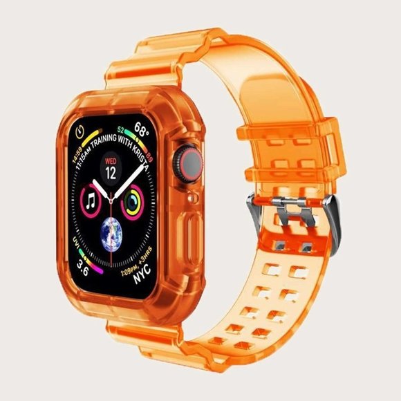 Top Quality Silicone Clear Apple Watch Wristband and Cover Orange 42/44 - Picture 1 of 4